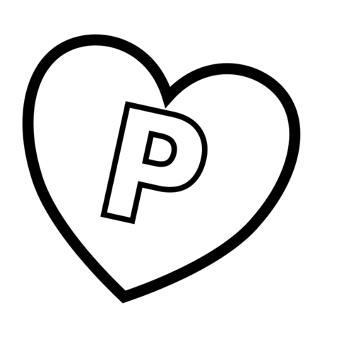 Letter P In Heart Coloring Page